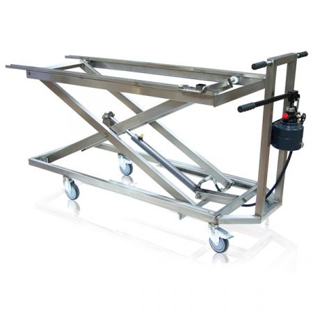 Chariot hydraulique simple croisillon &agrave; rails fixes (Charge admissible 200 Kg)